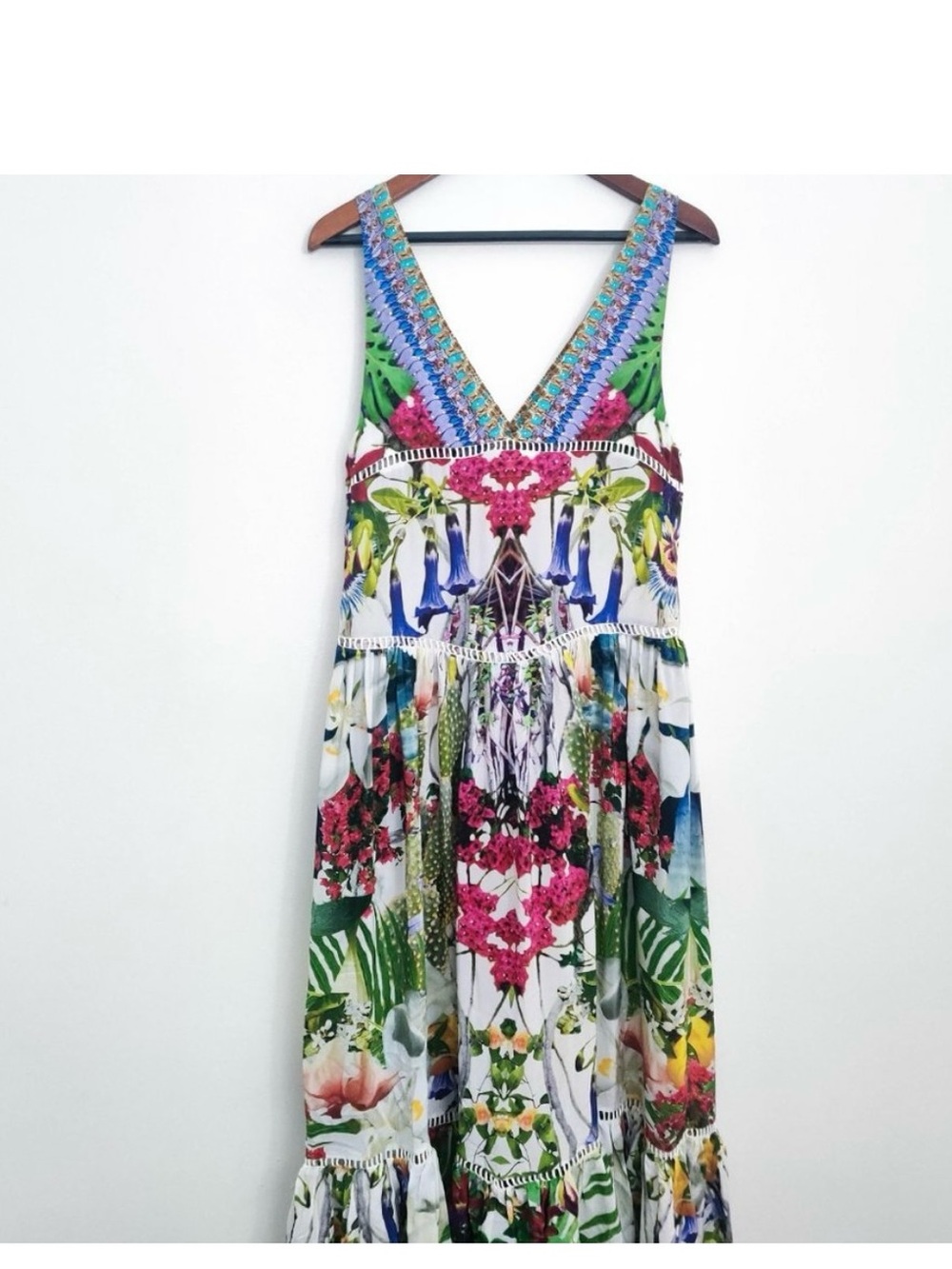 Camilla Tiered Sleeveless Silk Maxi Dress in Exotic Hypnotic US 8 - Picture 6 of 11
